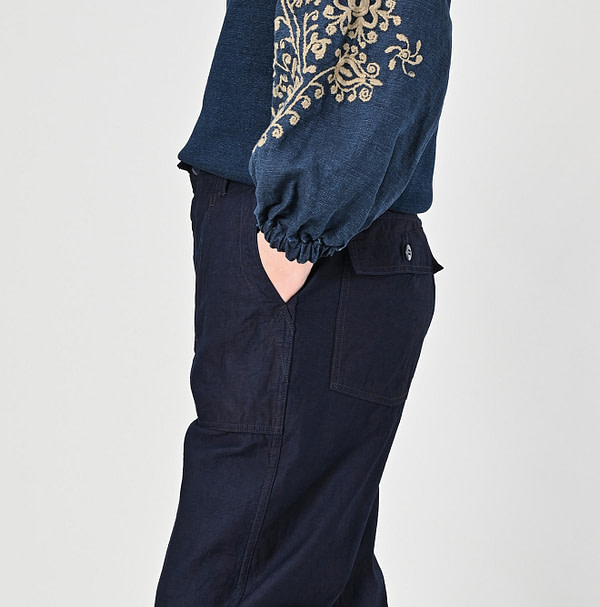 Indigo Thin Back Satin 908 Baker Pants Detail