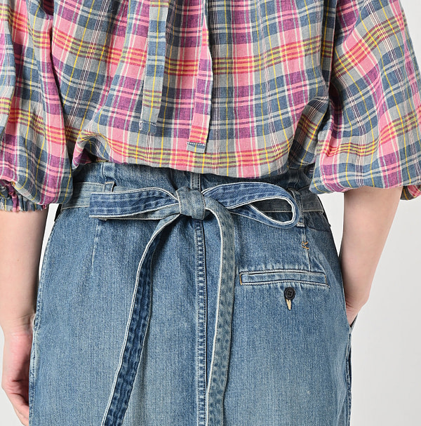 Rye Mugi Denim Wrapped Skirt Tan Detail