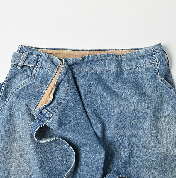Rye Mugi Denim Wrapped Skirt Tan Detail