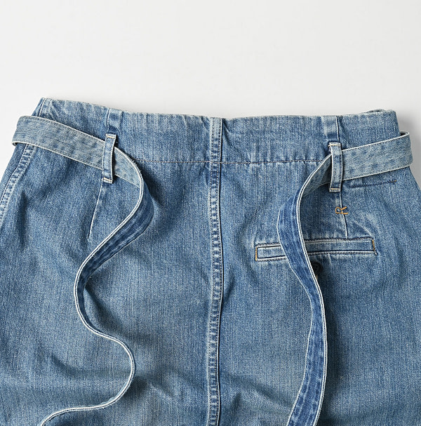 Rye Mugi Denim Wrapped Skirt Tan Detail