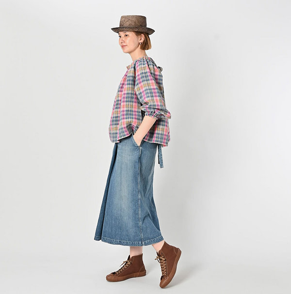 Rye Mugi Denim Wrapped Skirt Tan Female Model