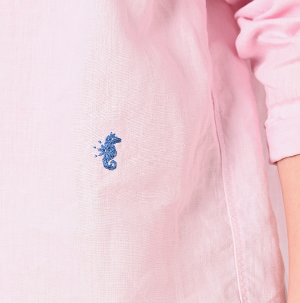 Linen Plant Dyed 908 Ocean HIYOKU Shirt Detail