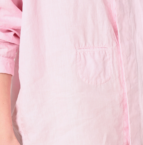 Linen Plant Dyed 908 Ocean HIYOKU Shirt Detail