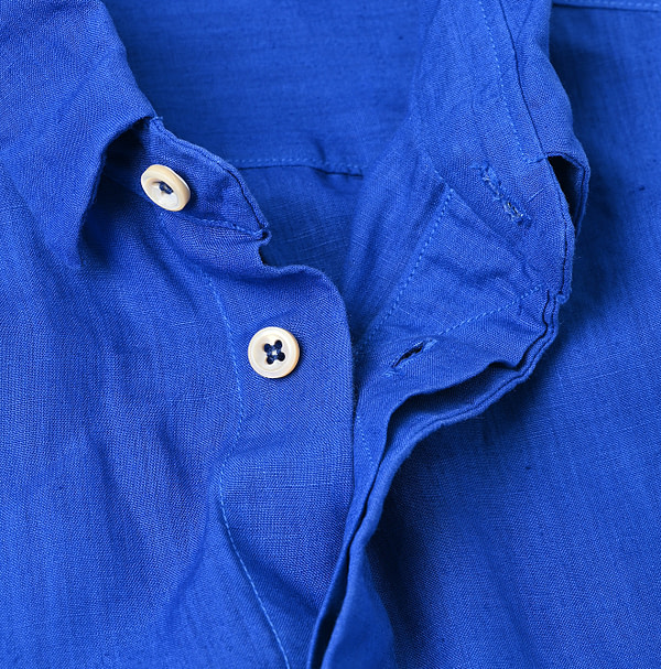 Linen Plant Dyed 908 Ocean HIYOKU Shirt Detail