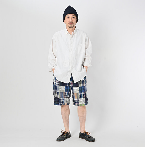 Linen Plant Dyed 908 Ocean HIYOKU Shirt Male Model