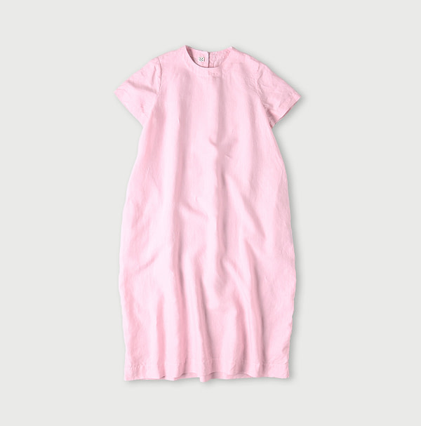 Linen Plant Dyed Half Sleeve Poyon Dress Cherry Blossom