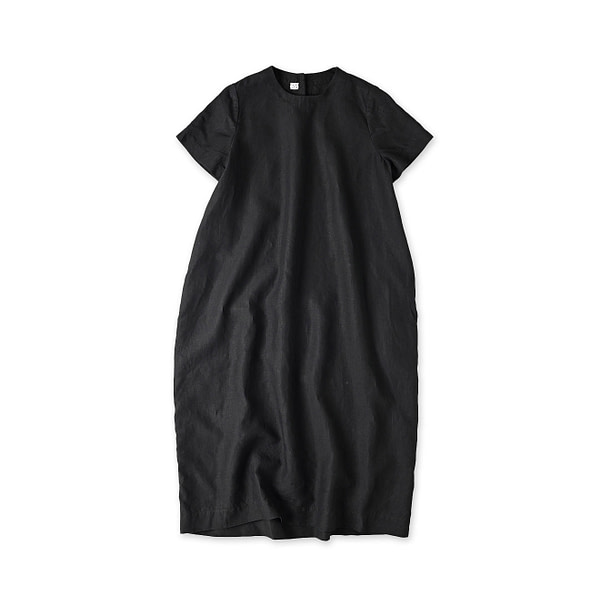 Linen Plant Dyed Half Sleeve Poyon Dress Bamboo Charcoal