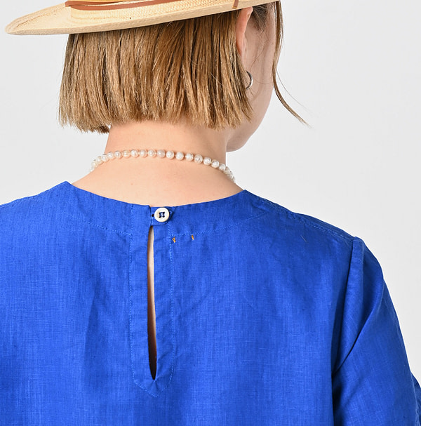 Linen Plant Dyed Half Sleeve Poyon Dress Detail