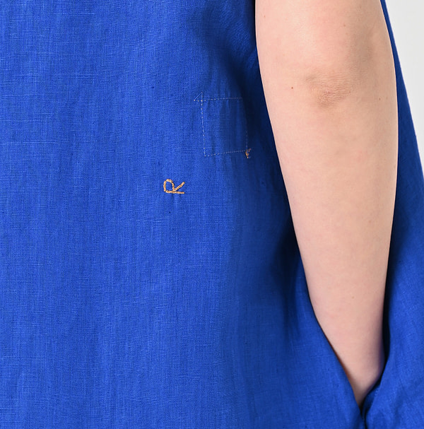 Linen Plant Dyed Half Sleeve Poyon Dress Detail