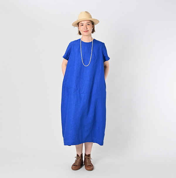 Linen Plant Dyed Half Sleeve Poyon Dress Female Model