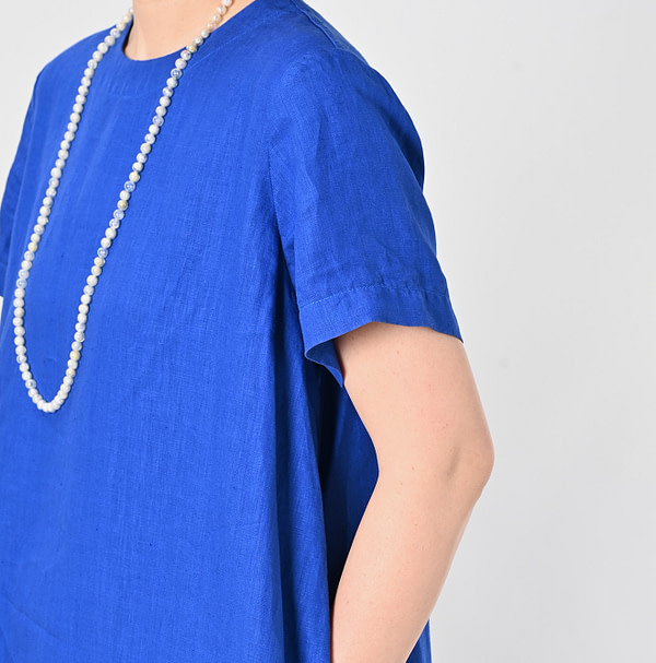Linen Plant Dyed Half Sleeve Poyon Dress Detail