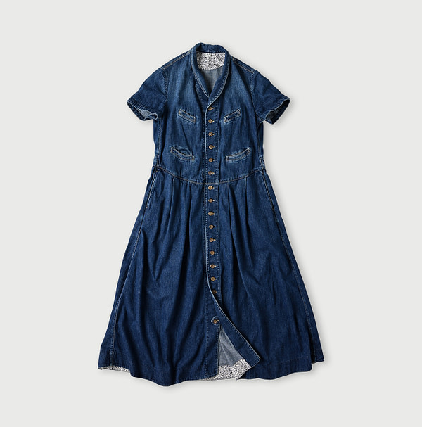 45 Petit Denim Vest Dress with Collar Indigo Tan