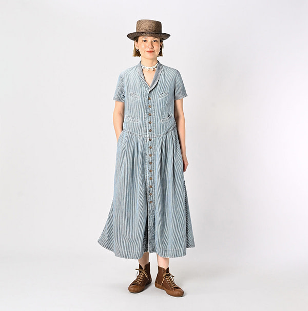 45 Petit Denim Vest Dress with Collar Female Model