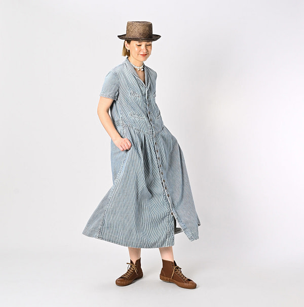 45 Petit Denim Vest Dress with Collar Female Model