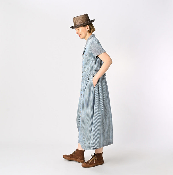 45 Petit Denim Vest Dress with Collar Female Model