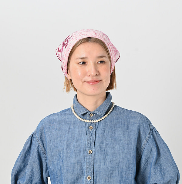 Pink Cherry Blossom Trio Supima Patchwork Flower Bandana Female Model