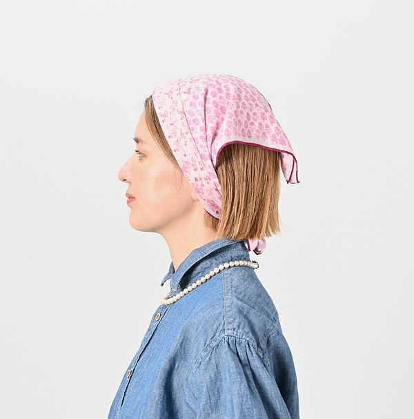 Pink Cherry Blossom Trio Supima Patchwork Flower Bandana Female Model