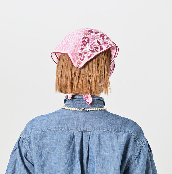 Pink Cherry Blossom Trio Supima Patchwork Flower Bandana Female Model