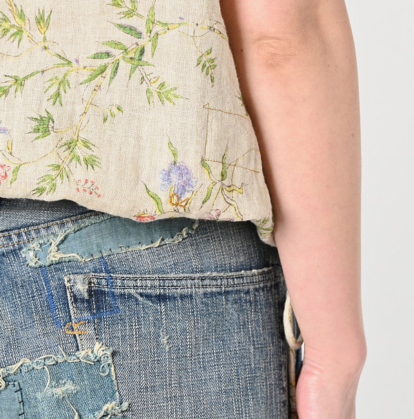 Indian Cotton Linen Double Woven Flower Print Poyon Camisole Detail