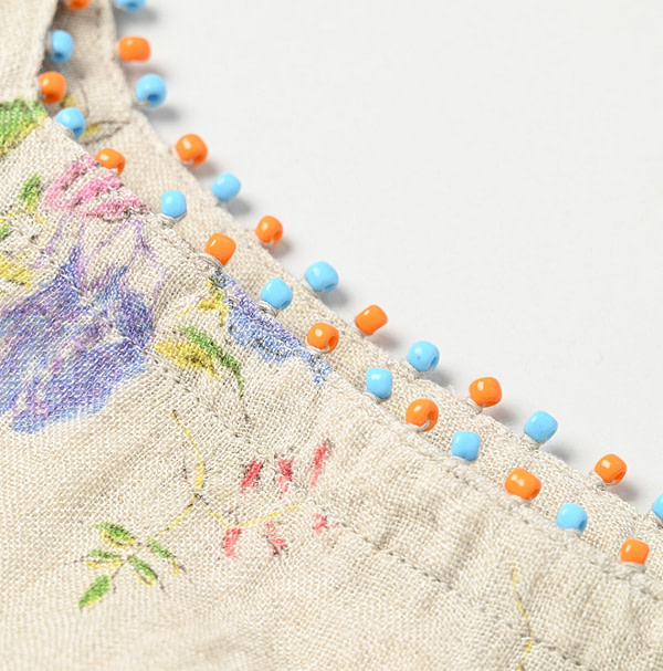 Indian Cotton Linen Double Woven Flower Print Poyon Camisole Detail