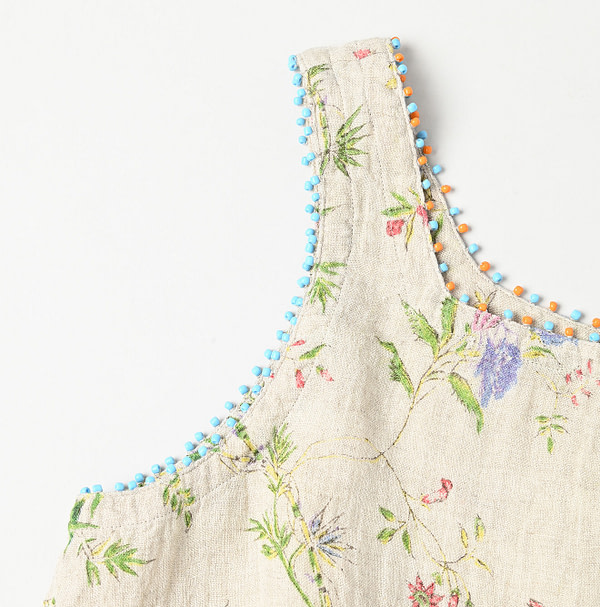 Indian Cotton Linen Double Woven Flower Print Poyon Camisole Detail