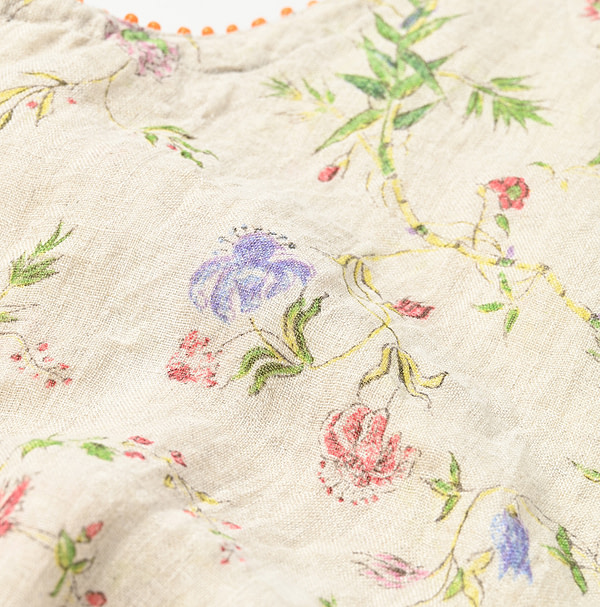 Indian Cotton Linen Double Woven Flower Print Poyon Camisole Detail