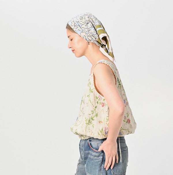 Indian Cotton Linen Double Woven Flower Print Poyon Camisole Female Model