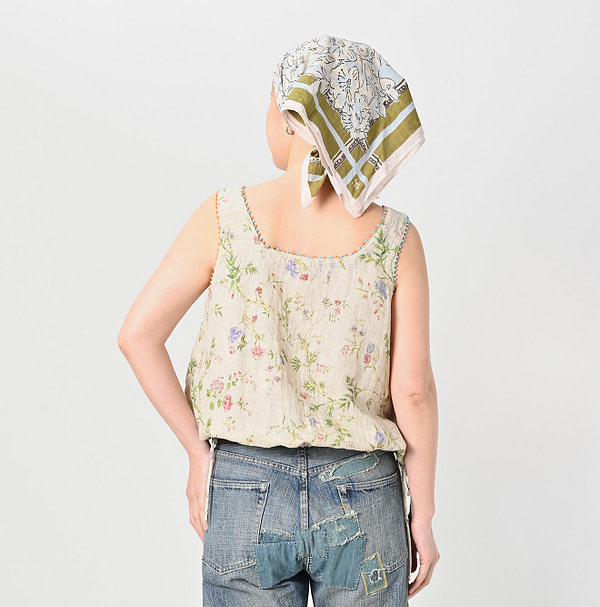 Indian Cotton Linen Double Woven Flower Print Poyon Camisole Female Model