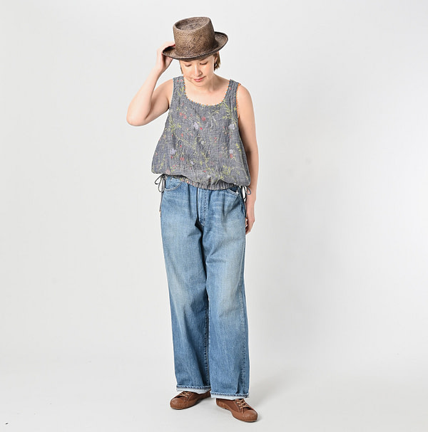Dungaree Indian Cotton Linen Flower Print Poyon Camisole Blouse Female Model