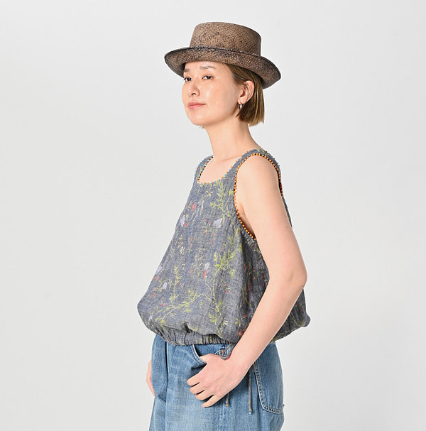 Dungaree Indian Cotton Linen Flower Print Poyon Camisole Blouse Female Model