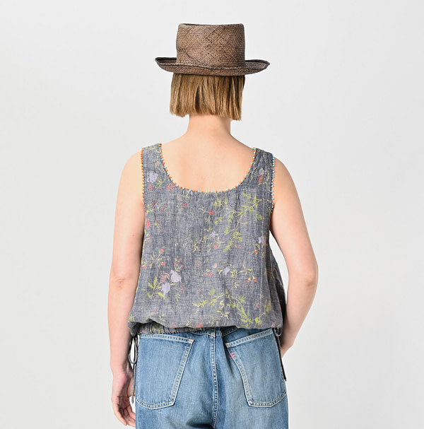 Dungaree Indian Cotton Linen Flower Print Poyon Camisole Blouse Female Model