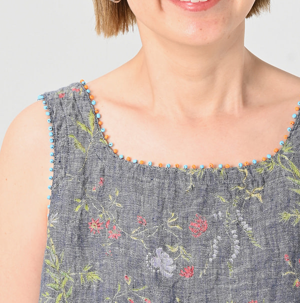 Dungaree Indian Cotton Linen Flower Print Poyon Camisole Blouse Detail