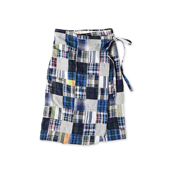 Indian Linen Patchwork Wrap Skirt Blue Patchwork
