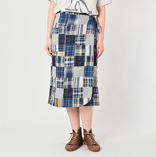 Indian Linen Patchwork Wrap Skirt Female Model