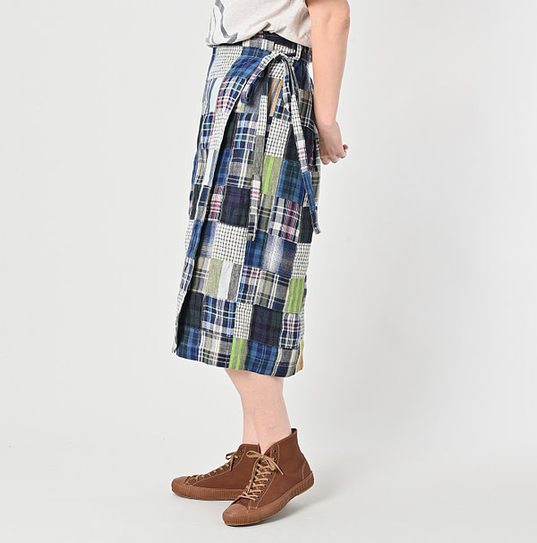 Indian Linen Patchwork Wrap Skirt Female Model