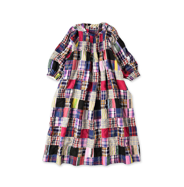 Indian Linen Patchwork Dress Red Patchwork