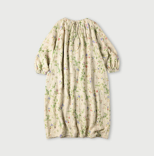 Indian Cotton Linen Double Woven Flower Print Tuck Dress Back