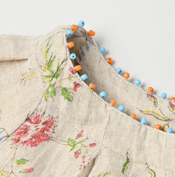 Indian Cotton Linen Double Woven Flower Print Tuck Dress Detail