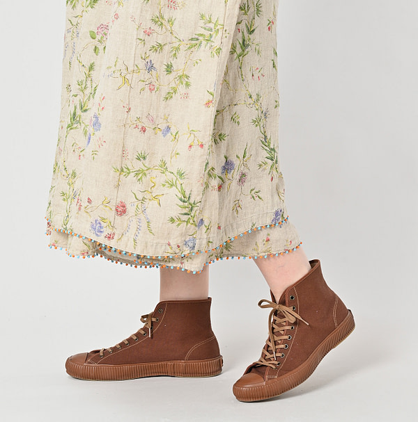 Indian Cotton Linen Double Woven Flower Print Tuck Dress Detail