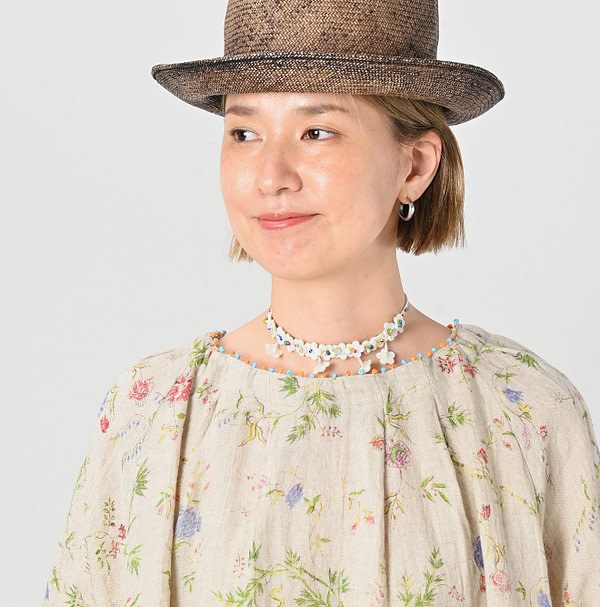Indian Cotton Linen Double Woven Flower Print Tuck Dress Detail