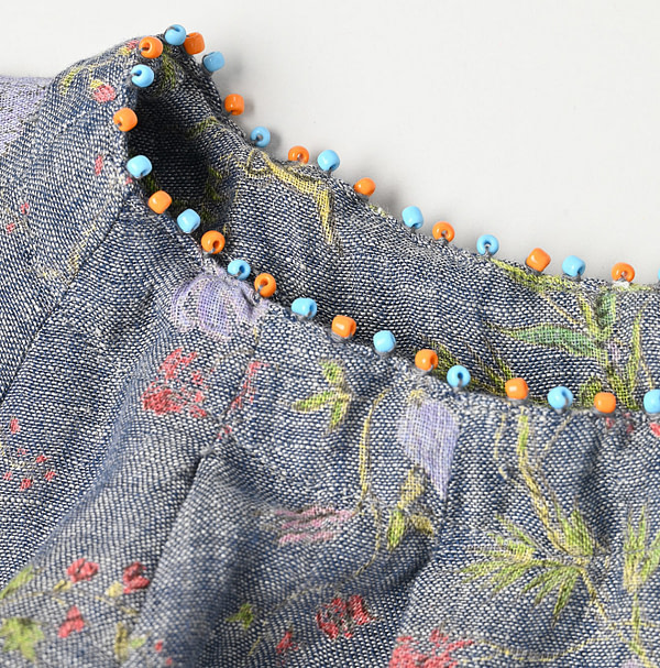 Indian Cotton Linen Dungaree Double Woven Flower Print Tuck Dress Detail