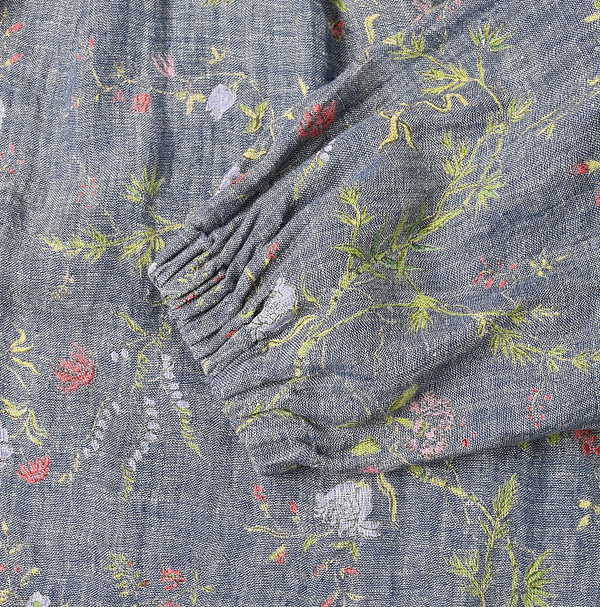 Indian Cotton Linen Dungaree Double Woven Flower Print Tuck Dress Detail