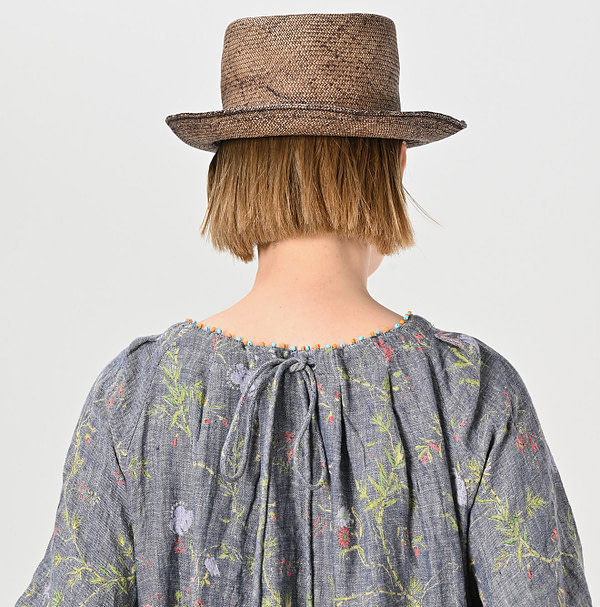 Indian Cotton Linen Dungaree Double Woven Flower Print Tuck Dress Detail