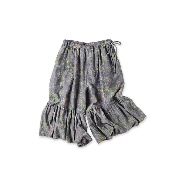 Indian Cotton Linen Dungaree Double Woven Flower Print Rapper Pants