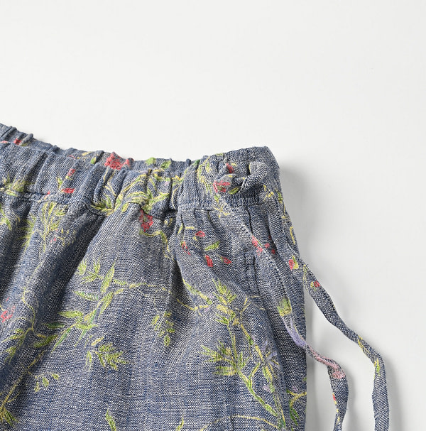 Indian Cotton Linen Dungaree Double Woven Flower Print Rapper Pants Detail