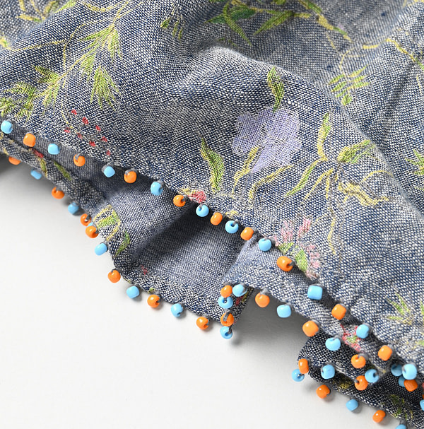Indian Cotton Linen Dungaree Double Woven Flower Print Rapper Pants Detail
