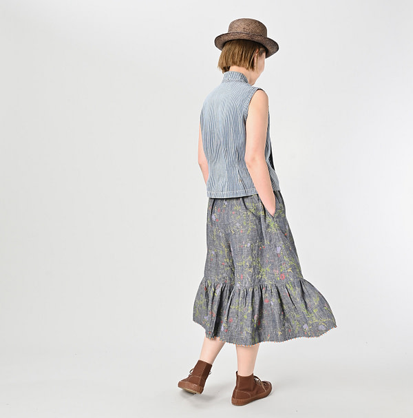 Indian Cotton Linen Dungaree Double Woven Flower Print Rapper Pants Female Model