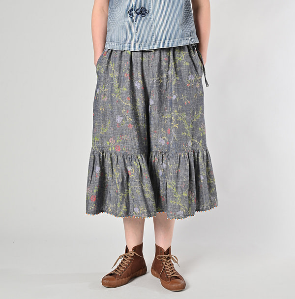 Indian Cotton Linen Dungaree Double Woven Flower Print Rapper Pants Female Model