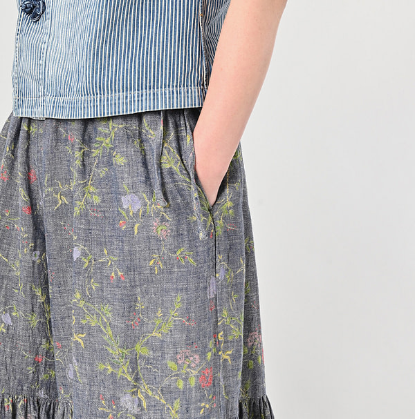 Indian Cotton Linen Dungaree Double Woven Flower Print Rapper Pants Detail
