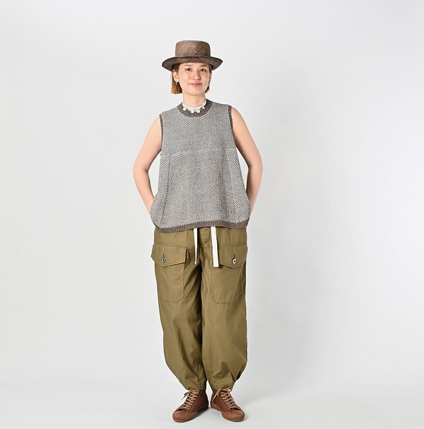 Linen Herringbone Knitsew Camisole Female Model